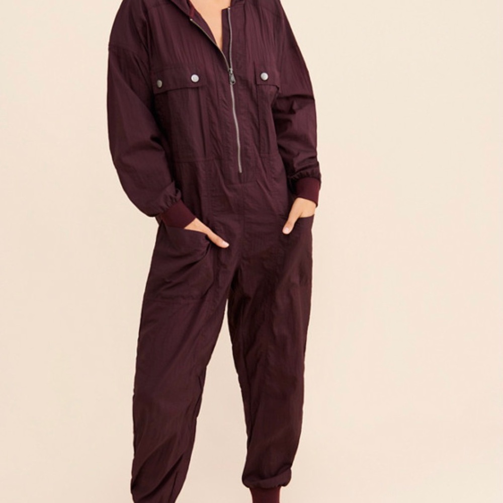 Free People Plum Hooded Jumpsuit